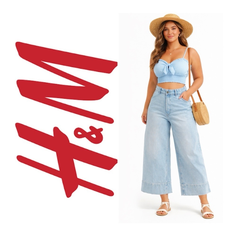 H&M Light Wash Wide Leg Crop Jeans